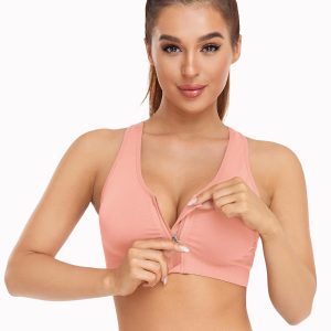 Women's Zip Front Sports Bra Wireless Post-Surgery Bra Active Yoga Sports Bras