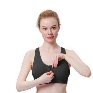 Women's Zip Front Sports Bra Wireless Post-Surgery Bra Active Yoga Sports Bras