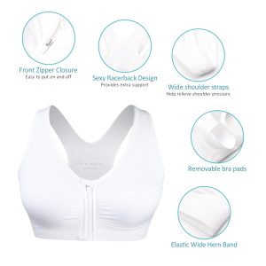 Women's Zip Front Sports Bra Wireless Post-Surgery Bra Active Yoga Sports Bras