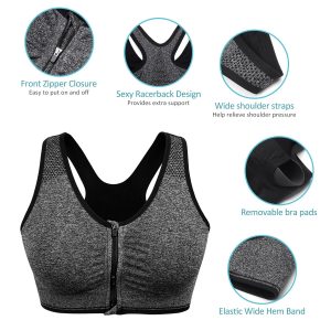 Women's Zip Front Sports Bra Wireless Post-Surgery Bra Active Yoga Sports Bras