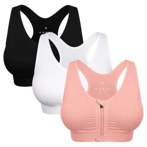 Women's Zip Front Sports Bra Wireless Post-Surgery Bra Active Yoga Sports Bras