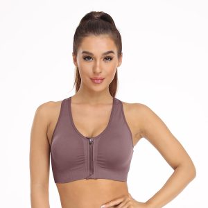 Women's Zip Front Sports Bra Wireless Post-Surgery Bra Active Yoga Sports Bras