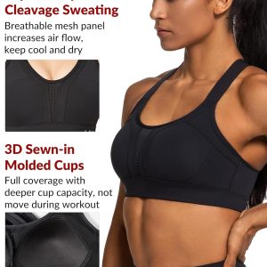 Yvette Sports Bra High Impact Adjustable Criss Cross Back, Full Support for Large Bust No Bounce