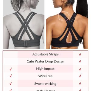 Yvette Sports Bra High Impact Adjustable Criss Cross Back, Full Support for Large Bust No Bounce