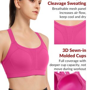 Yvette Sports Bra High Impact Adjustable Criss Cross Back, Full Support for Large Bust No Bounce