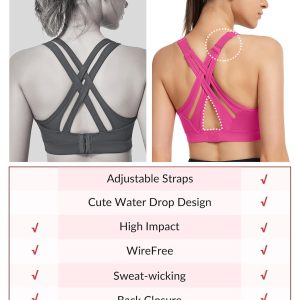Yvette Sports Bra High Impact Adjustable Criss Cross Back, Full Support for Large Bust No Bounce
