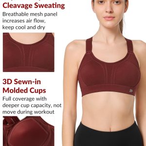 Yvette Sports Bra High Impact Adjustable Criss Cross Back, Full Support for Large Bust No Bounce
