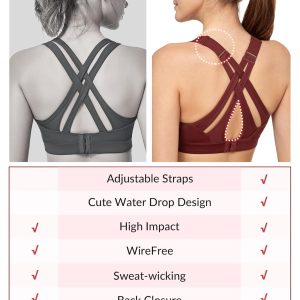 Yvette Sports Bra High Impact Adjustable Criss Cross Back, Full Support for Large Bust No Bounce