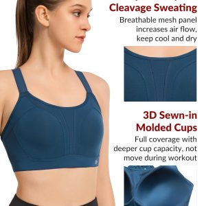 Yvette Sports Bra High Impact Adjustable Criss Cross Back, Full Support for Large Bust No Bounce
