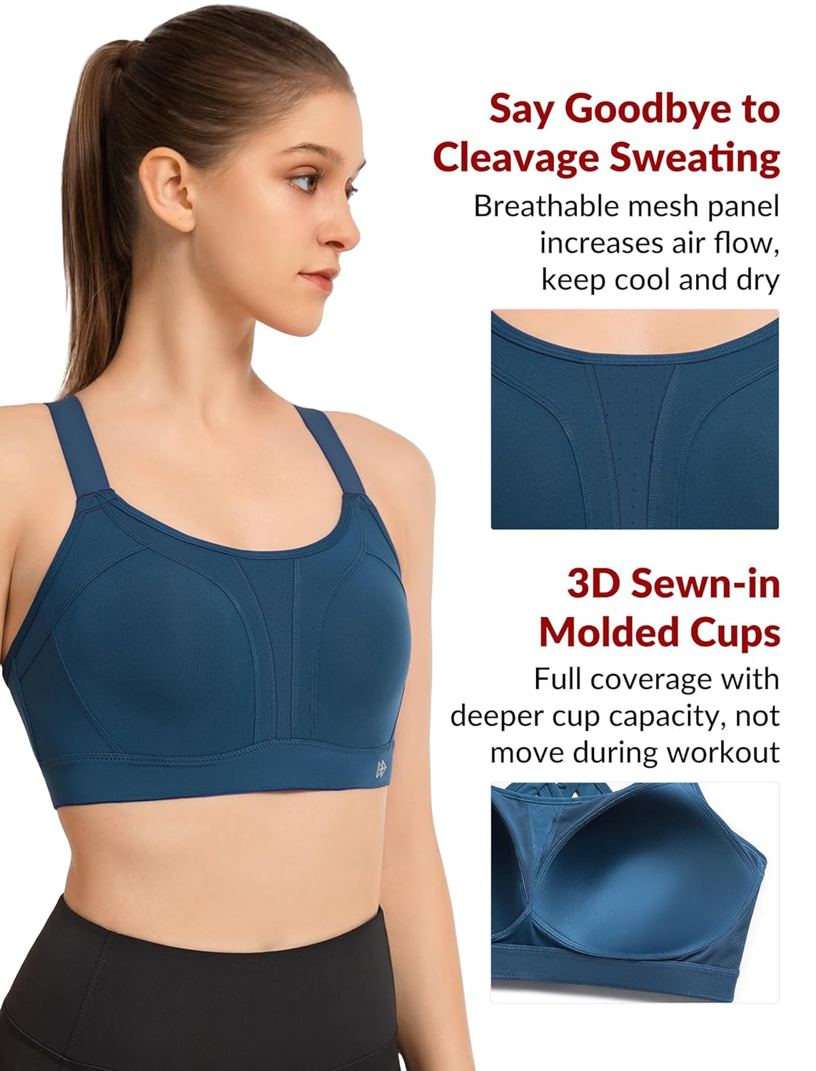 Yvette Sports Bra High Impact Adjustable Criss Cross Back, Full Support for Large Bust No Bounce