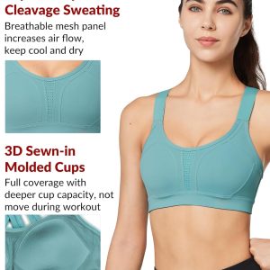 Yvette Sports Bra High Impact Adjustable Criss Cross Back, Full Support for Large Bust No Bounce