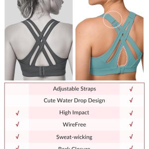 Yvette Sports Bra High Impact Adjustable Criss Cross Back, Full Support for Large Bust No Bounce