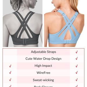 Yvette Sports Bra High Impact Adjustable Criss Cross Back, Full Support for Large Bust No Bounce