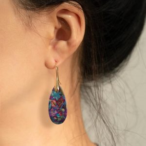 Natural Healing Stone Fishhoop Dangle Drop Earrings Statement Gold silver earrings