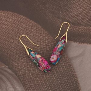 Natural Healing Stone Fishhoop Dangle Drop Earrings Statement Gold silver earrings