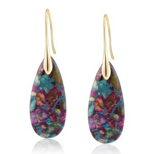 Natural Healing Stone Fishhoop Dangle Drop Earrings Statement Gold silver earrings