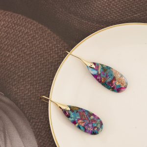 Natural Healing Stone Fishhoop Dangle Drop Earrings Statement Gold silver earrings