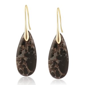 Natural Healing Stone Fishhoop Dangle Drop Earrings Statement Gold silver earrings