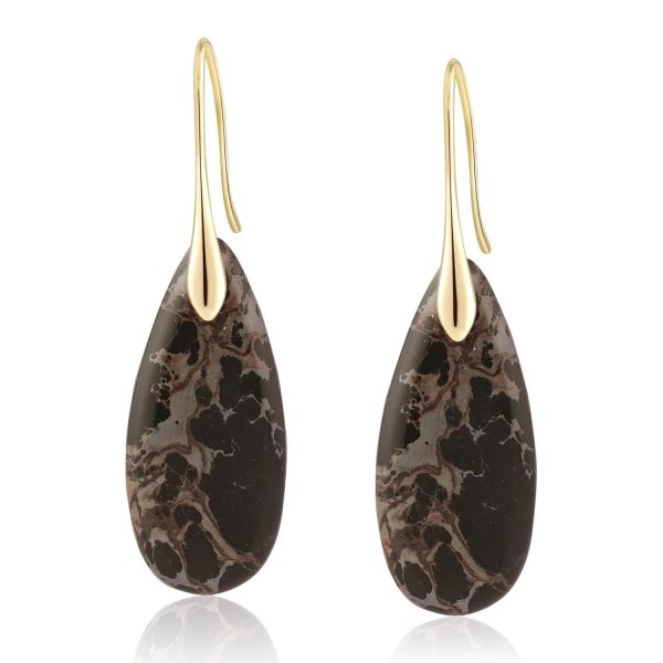 Natural Healing Stone Fishhoop Dangle Drop Earrings Statement Gold silver earrings